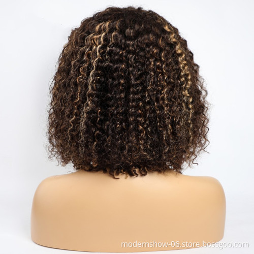 13x4 Honey Blonde Ombre Mixed Color Highlight 150% T Lace Front Human Hair BOB Wigs Remy Brazilian Virgin Human Hair Wigs T4/27